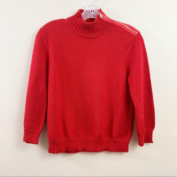 St. John Wool Soft Zipper Side Neck Mock Neck Red Sweater - Picture 1 of 5
